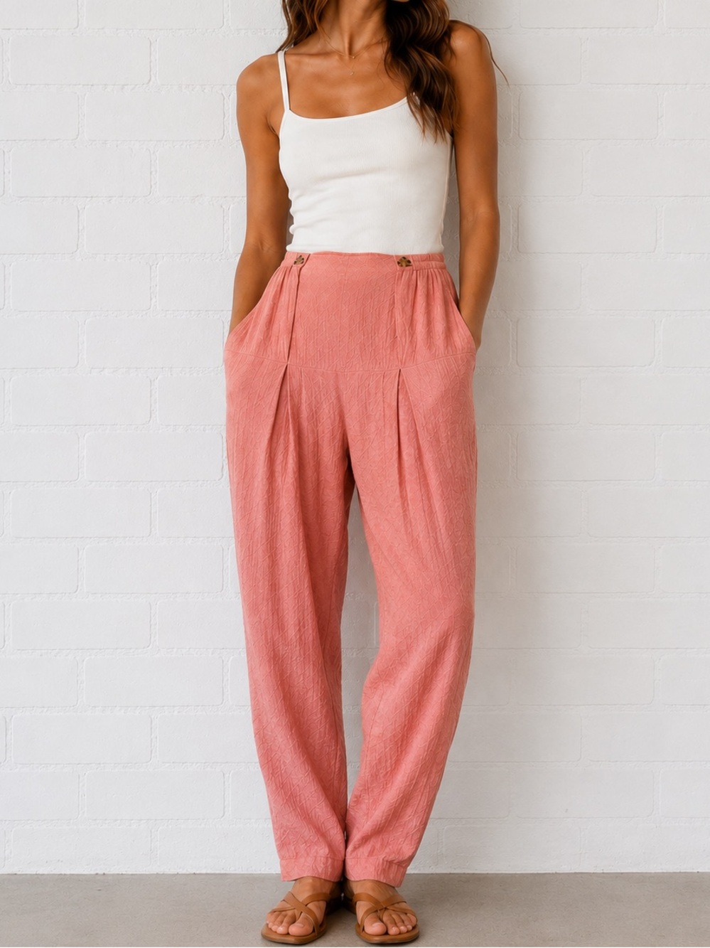 TELA Salmon Pink Harem Pants Small Slouchy Lightweight Boho Artsy Beach Resort